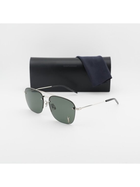 Saint Laurent SL309M 006 Sunglasses Silver Aviator Frame, Grey Lenses